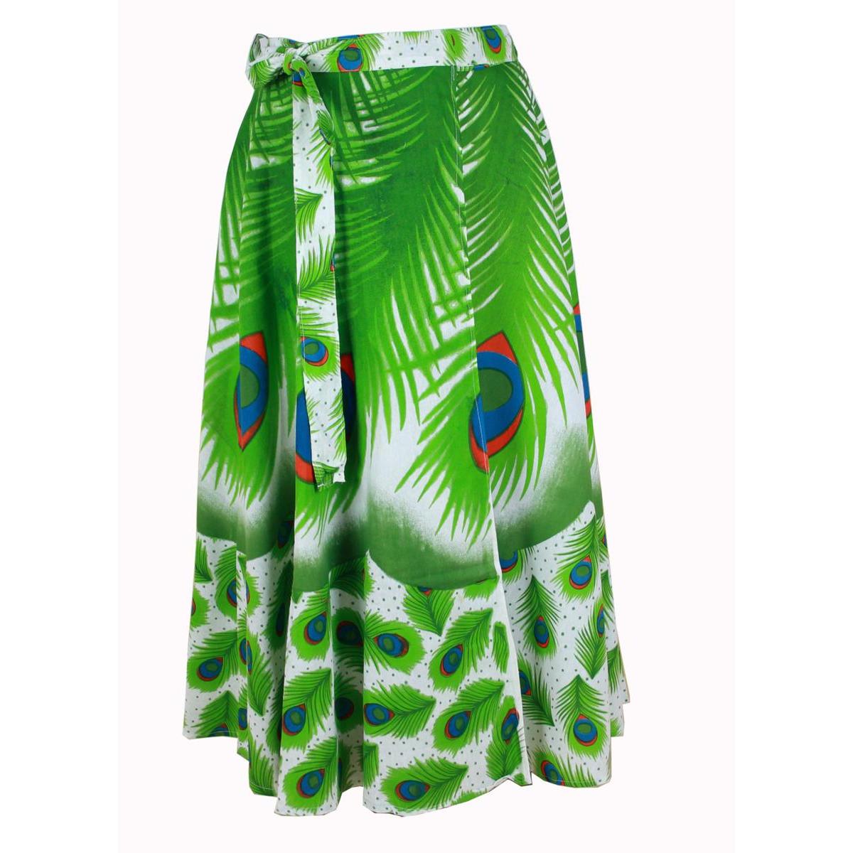 Wickelrock Damen aus Baumwolle – Palmblatt & Pfauenfedern – Langer Sommerrock One Size