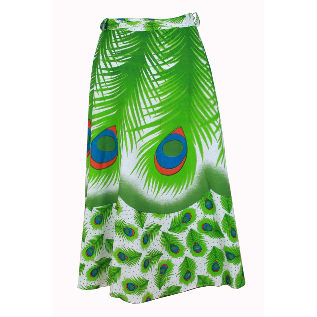 Wickelrock Damen aus Baumwolle – Palmblatt & Pfauenfedern – Langer Sommerrock One Size