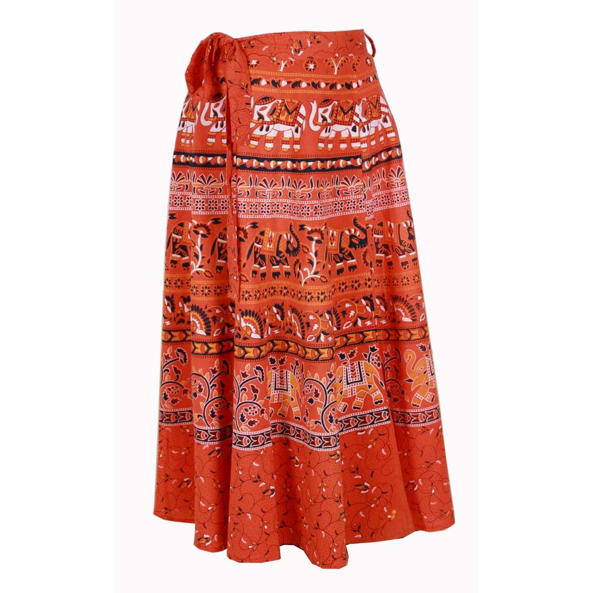 Wickelrock Damen aus Baumwolle – Ethno-Elefantenmuster – Langer Sommerrock One Size