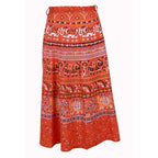 Wickelrock Damen aus Baumwolle – Ethno-Elefantenmuster – Langer Sommerrock One Size