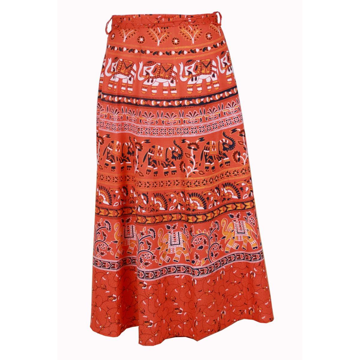 Wickelrock Damen aus Baumwolle – Ethno-Elefantenmuster – Langer Sommerrock One Size